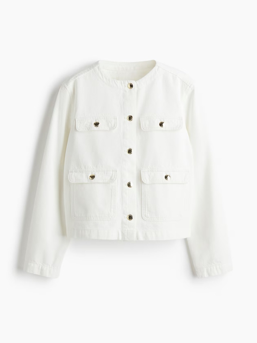 H&M White Button-Front Denim Jacket for Women